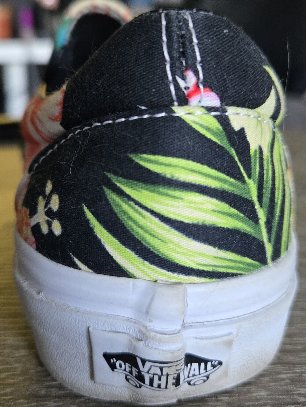 Vans Black Slip-On Sneakers with Red, Pink and Green Tropical Print - Picture 2 of 3